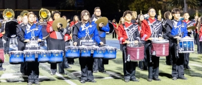 Above are the Fillmore and Santa Paula High School Marching Bands performing during last Friday’s halftime show, a longtime tradition for both schools to come together and perform. Photo credit Crystal Gurrola.