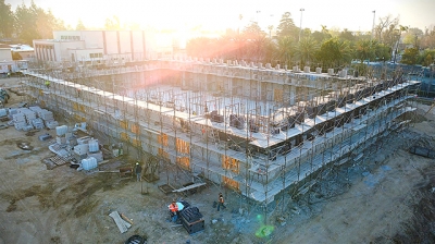 Above is a view of the main stadium and site looking towards the old gym.