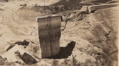 Above is the St. Francis Dam Tombstone. On Tuesday, January 21, Lost LA will feature an episode discussing the St. Francis Dam disaster. Photo credit Fillmore Historical Museum.