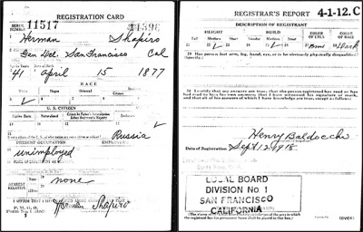 Herman’s WWI draft registration. Photo credit Fillmore Historical Museum.