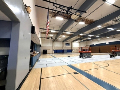 Over the summer many FUSD projects were underway, one being the FMS campus. Above is the FMS gym where crews are currently installing a brand-new, high-efficiency HVAC system, lift equipment set up and more.