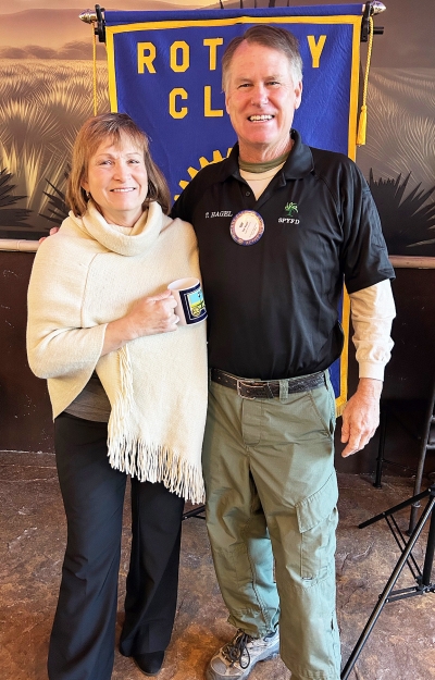 Pictured above is Rotary President Anna Reilley and Rotarian guest speaker Tim Hagel. Photo credit Martha Richardson.