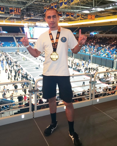 Pictured above is Matthew Ramirez, representing the Fillmore Jiu-Jitsu Club with his medal after winning the Jiu-Jitsu World League Championships in the purple belt division.  Photo credit Coach Michael Torres.