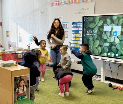 Pictured above is Ms. Tiffany leading music and movement with preschool students at Sierra Preschool which recently re-opened their doors and enrolled preschool age students. Teachers Ms. Liz (site-lead) and Ms. Tiffany held a welcome night for families before the re-opening. The preschool locations provide full-day & part-day high quality preschool programs for children ages 2.9 to 4-years old, with early learning and care from 7:30 a.m. to 5:30 p.m., Monday through Friday year-round. They offer TK after-care from 1:00 p.m. to 5:00 p.m. Call to enroll your child at (805) 524-8311.