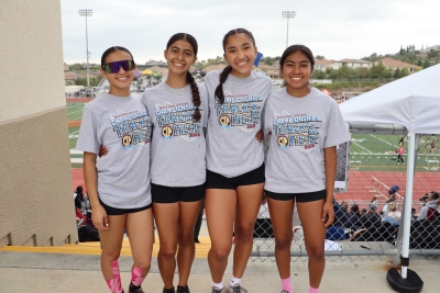 Flashes Track Athletes Compete in CIF SS Division 3 Prelims
Pictured is the Flashes Girls 4x100m Relay team which finished 7th at CIF SS Division 3 Prelims with a time of 52.59. Pictured (l-r): Janessa Corona, Karinna Magana, Sarah Cedillos, and Mia Munoz. See more photos online.
