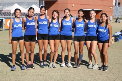 On Saturday, November 11, Fillmore Flashes Boys & Girls Cross Country teams competed in the CIF Southern Section Division 4 Prelims at Mt. San Antonio College. Above are the Varsity Girls who ran at the CIF Prelims; (l-r) Miley Tello, Nataly Vigil, Joseline Orozco, Alexandra Martinez, Diana Santa Rosa, Jessica Orozco, Leah Barragan, and Niza Laureano. Inset, from the boys’ team is Eduardo Vigil who Qualified to also compete as an individual. Both will compete in the CIF Finals Meet to Qualify for State Finals. Photo credit Coach Anthony Chavez.