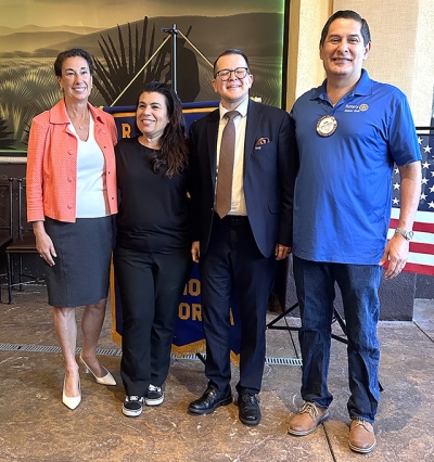 Pictured above are District Governor Margarida Eidson, new members Cinda Francis and Luca Lewis, and Fillmore Rotary President John Garnica.