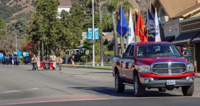 Pictured is Fillmore VFW Post 9637 proudly displaying every military branch flag along with the carrying of the American flag to get the Veterans Day parade started. Above and below photo credit Angel Esquivel.