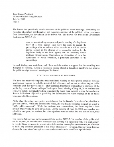 Brown Act violations letter page 2.