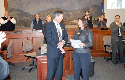 Bert Rapp being recognized after 20 years of service to the city of Fillmore.