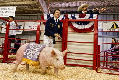 Marc Zavala, 17, Fillmore FFA, stands with âZeusâ a pig who won Reserve Grand Champion at the fair.