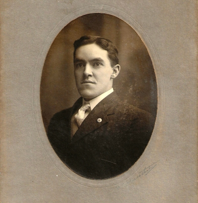 Frank Erskine circa 1906. Frank came to Fillmore from Vermont in 1913 and later formed the Fillmore Citrus Protective District. Photos Courtesy Fillmore Historical Museum. 
Frank Erskine c 1965
Caricature of Fillmore Herald editor Hamilton Riggs at the Artists' Barn
Above is a newspaper article regarding Fillmore Citrus Association Mexican Band was set to perform on December 11th, 1931 via radio performance. This band was formed back in 1925 along with the Fillmore American Band which both had 20 musicians. Photo Courtesy Fillmore Historical Museum More photos online at www.fillmoregazette.com 
Tray made by Frank Erskine in the Museum Collections