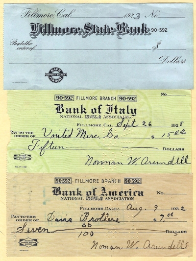 Copies of checks from the first three incarnations of the bank.