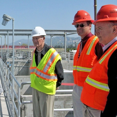 Shown is (l to r) John Jenks (Kennedy/Jenks Consultants), Bert Rapp (Public Works Director), and Dave Burkhart (Engineer) from City of Fillmore touring Fillmore’s new Water Reclamation Facility on Thursday, March 12th.