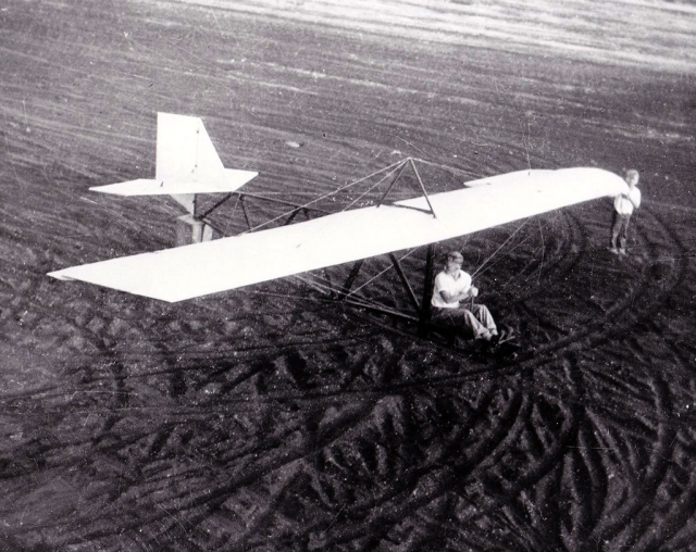 Don Shaw, in glider, and Ebbie Wileman at the wing. Photos courtesy Fillmore Historical Museum.
