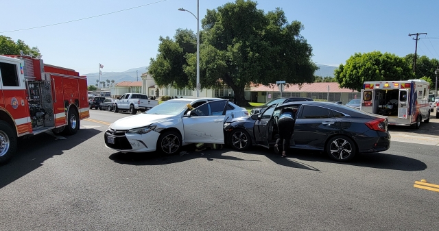 On Tuesday, May 21, at 3:45 p.m., Fillmore Police, Fillmore Fire Department, and AMR Paramedics responded to a two-vehicle crash on Sespe Avenue and Orchard Street. A total of three patients received minor injuries; no ambulance transports were made.