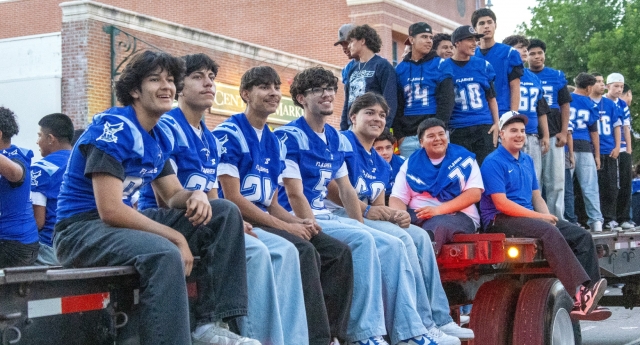 Above is the FHS Football team riding in this year’s Homecoming Parade, as they get ready to play their game against San Marcos High School on Friday, October 3rd. Inset, one of the FHS class floats themed after the “Back to the Future” movie. See page 10 for more parade photos and float building too! Photo credit Crystal Gurrola.