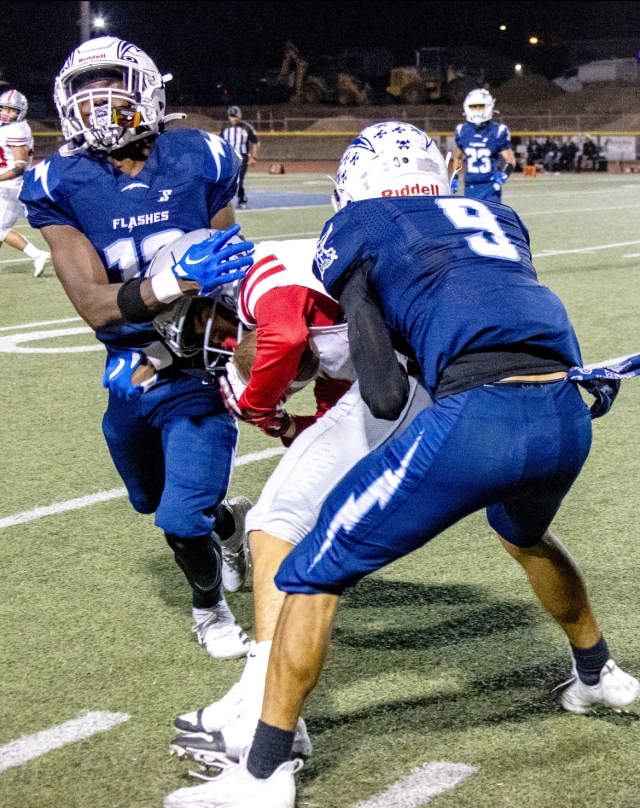 On Friday, October 10th, Fillmore Flashes JV and Varsity hosted Hueneme High School. Above is Flashes Varsity, defeating the Vikings, 42-0. JV also defeated Hueneme, 21-6. Photo credit Crystal Gurrola.