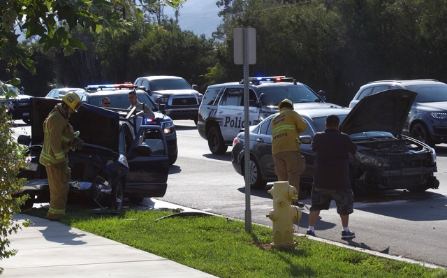 On Saturday, July 17th, 2021, at 5:13pm, Fillmore Sheriff ’s, Fillmore City Fire and AMR paramedics were dispatched to a reported injury collision at 1160 Ventura Street. Arriving fire crews reported three vehicles with moderate damage, all occupants reported to be out. Arriving paramedics treated one patient on scene; no ambulance transport made. Cause of the crash is under investigation. Photo courtesy Angel Esquivel-AE News.