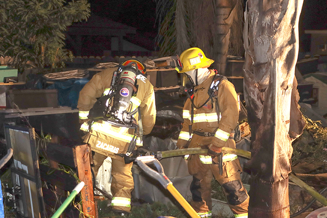 On Friday, January 30, at 6:59 p.m., the Fillmore City Fire Department was dispatched to a small fire in the 800 block of Valley Vista. Arriving firefighters found a pile of debris located in the backyard of the residence on fire; it was quickly extinguished. Photo credit Angel Esquivel.
