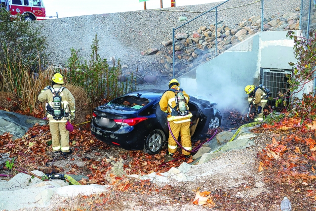 On Saturday, December 28th, at 6:51 a.m., the Fillmore Police Department, Fillmore Fire, Ventura County Fire, and AMR Paramedics responded to a single vehicle crash westbound on SR126 near E Street. While deputies were on route, a 911 caller reported that the vehicle ended up in a ditch and was on fire. The occupants of the vehicle were able to exit safely, and no injuries were reported. The cause of the crash is under investigation. Photo credit Angel Esquivel.