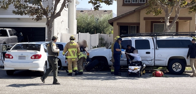 On Saturday, September 14th, at 2:52 p.m., the Fillmore Police Department, Fillmore Fire, and AMR paramedics were dispatched to a traffic collision in the 700 block of River Street, at Carriage Place. Arriving fire personnel found a white vehicle versus a parked pick-up truck. The driver was checked by paramedics at the scene, no ambulance transport was made. The cause of the collision is under investigation by the Fillmore Police Department. Photo credit Angel Esquivel. Inset photo Gazette staff.