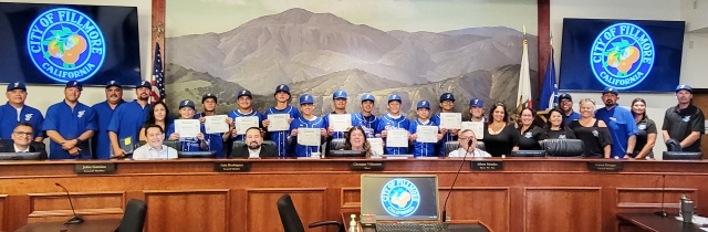 On Tuesday, August 26, 2025, the City of Fillmore recognized the Fillmore Little League Championship 14U District 83 Team, pictured above. The city presented certificates of recognition to the Fillmore Little League after their championship win, defeating the opposing team, 18-7. In 2023, the Little League also won the championship, bringing home the title to Fillmore for the first time in 40 years. Certificates were also provided to the coaching staff and the team mom who contributed to the teams’ success.