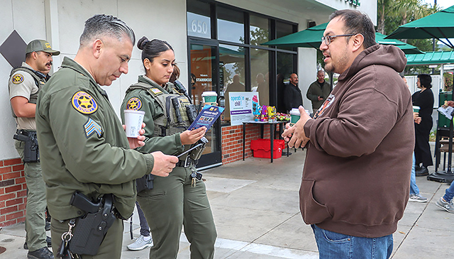 On Tuesday, February 10, from 8 a.m. – 9:30 a.m. the Fillmore Police and Fire Departments held “Coffee With the Badges”. First responders from the Fillmore Police Department, Fillmore Fire Department, Ventura County Fire Department, California Highway Patrol, and the Ventura County Probation Agency were hosted. The informal event offered a welcoming space for residents to share ideas, express concerns, or simply chat with first responders in a casual and friendly setting. No speeches or agendas – just good coffee and good conversation. Photo credit Angel Esquivel.