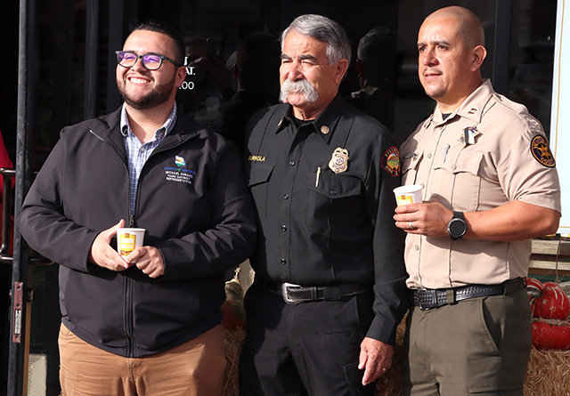 (l-r) VC District 3 Rep. Michael Durazo, Fillmore Fire Chief Keith Gurrola, and Police Chief Eduardo Malagon. Photo credit Angel Esquivel.
