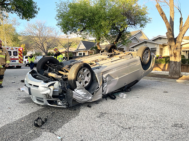 On Wednesday, February 18, at 5:11 p.m., the Fillmore Police Department, Fillmore City Fire, and AMR Paramedics were dispatched to a traffic collision in the 300 block of Saratoga Street. Arriving sheriff’s deputies found a vehicle on its roof, along with two parked vehicles that had been struck. The driver of the overturned vehicle was arrested for driving with a blood alcohol concentration (BAC) of 0.08% or higher, in violation of VC 23152(a) and VC 23152(b). The subject was also driving with a suspended license due to a prior DUI, in violation of VC 14601.2(a), and was booked at the Ventura County Main Jail. Photo credit Angel Esquivel.
