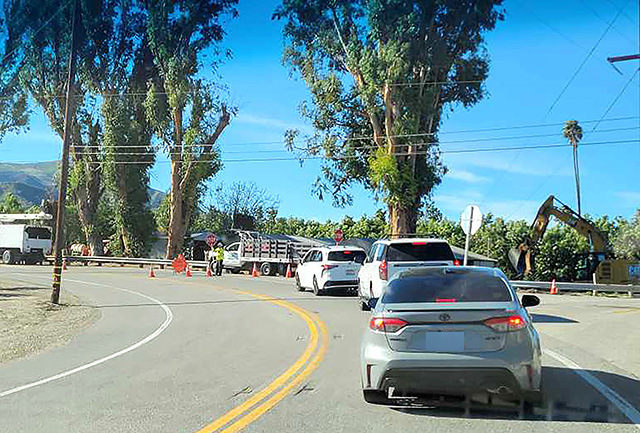 On Monday, January 12, at 10a.m., traffic on Highway 23 at the Bardsdale turnoff was shut down to one lane while multiple crews worked on trimming trees as well as clearing ditches along the roadway after the recent rains. Photo credit Gazette Staff.