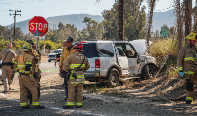 On Tuesday, April 30, at 3:37 p.m., Ventura County Fire, AMR Paramedics, and California Highway Patrol responded to a two-vehicle traffic accident on Old Telegraph Road / Highway 126. One patient was taken to a local hospital, condition unknown. Cause of the crash is under investigation. Photo credit Angel Esquivel-Firephoto_91.