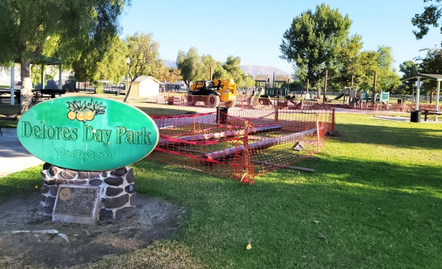 The play areas have been corded off at Delores Day and Two Rivers Parks, and large posts have been put in at Two Rivers, inset. Are they going to be putting sun covers up over the play equipment? An email was sent to the City of Fillmore this week regarding the current construction, but no information has been received as of press time.