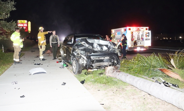 On Sunday, August 10th, at 3:13 a.m., the Fillmore Police Department, Fillmore Fire Department, and AMR Paramedics responded to a single vehicle accident near the intersection of Ventura and C Streets. Arriving deputies found a silver Kia with moderate damage. The driver took down several Palm trees and traffic signs causing the vehicle to have moderate damage. The driver refused any medical treatment. Cause of the crash is under investigation. Photo credit Angel Esquivel.