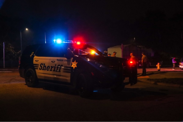 On Saturday, May 13, at
11:44pm., a Fillmore Patrol
deputy advised dispatched that
the patrol unit had been involved
in a traffic collision at Ventura
Street and Los Serenos Drive,
Fillmore. Arriving additional
deputies found a grey Lexus with moderate back-end damage and a Fillmore black and
white patrol car with side passenger damage. Fillmore City Fire Department and AMR
Paramedics were also enroute but were canceled before arrival; the deputy along with a
law-enforcement explorer and the other driver were not injured. Cause of the crash is
under investigation. Photo credit Angel Esquivel-AE News.