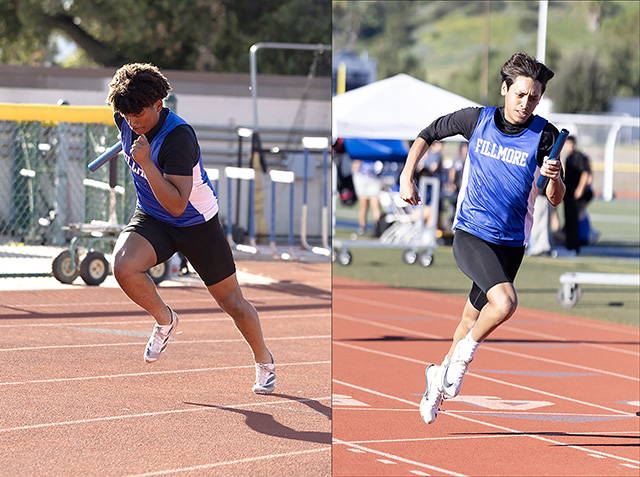 On Thursday, February 26, Flashes Track Teams hosted Nordhoff High for the first track meet of the season where the Boys 4x100m Relay Team set a new school record. Pictured are Flashes Jasiah Patterson and Nathan Hernandez during their meets. Photo credit Coach Anthony Chavez.