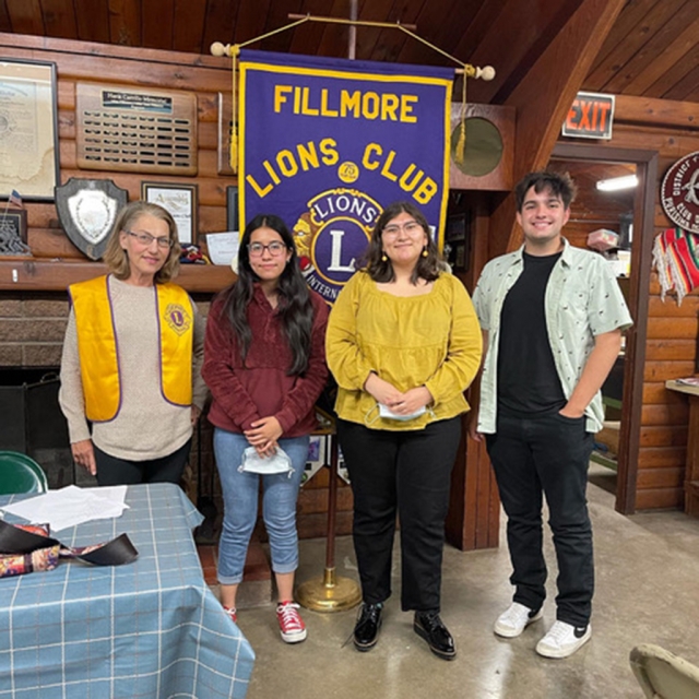 On Monday, June 7th, the Fillmore Lions Club had the honor of awarding Mariam Bazurto, Bryan Magana, and Wendy Aparicia their annual high school scholarships. Emma and Alyssa Ocegueda were also awarded scholarships but are not pictured. Congratulations to the scholarship recipients and all other graduates! Courtesy Fillmore Lions Club.