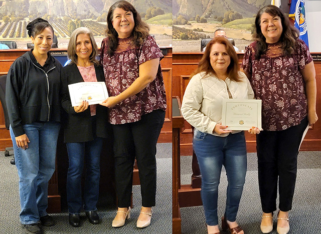 At last Tuesday’s City Council meeting the city recognized Tanya Melgosa and Leticia Rameriz of Estrellas Market (pictured left) with former Mayor Christina Villaseñor for their participation and donation of support to the business Bingo game. Pictured right is Theresa Robledo of Diamond Realty for hosting the Gingerbread House Contest during the annual City Christmas Tree Lighting held on Sunday, November 30, 2025. Other contributors not in attendance were Lemon Tree Embroidery for the Snow Play Area, Fillmore Town Theatre, Vintage Pleasures, Cielito Lindo Beauty Salon, The Nest, Fillmore Family Store, Roan Mills, Body Image, Cota’s Barber N Style and Central Nails.