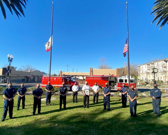 The City of Fillmore Fire Department gathered to honor the passing of Fire Chief George Campbell who selflessly gave his time and leadership for over two decades to the fire department and to the citizens of the City of Fillmore. Thank you for your leadership! Courtesy Fillmore Fire Department.