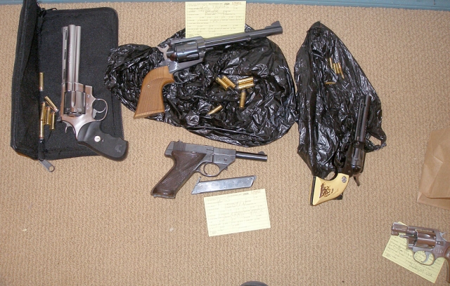 Stolen firearms seized from 900 block of Blaine Avenue, Fillmore.