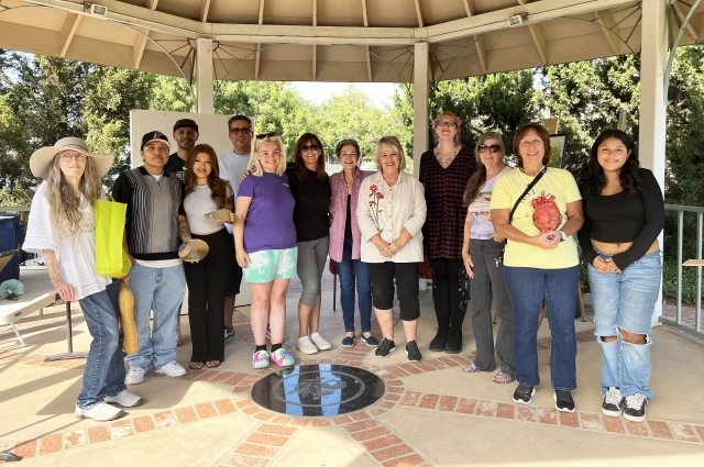 On Saturday, October 26, 2024, local artists exhibited their original creations at Fillmore Historical Museum’s First Courtyard Art Exhibition. Pictured (l-r) are Judy Rogers, Rosa Alvino, Andrea Alvino, (back-Tony Recendez, Augustine Diaz), April Johnson, Theresa Muley, Doris Nichols, Chris Villegas, Ashley Wright, Bobette Stanbridge, Jo Ann Alvarez, and Andrea Recendez. Photo credit Theresa Muley.