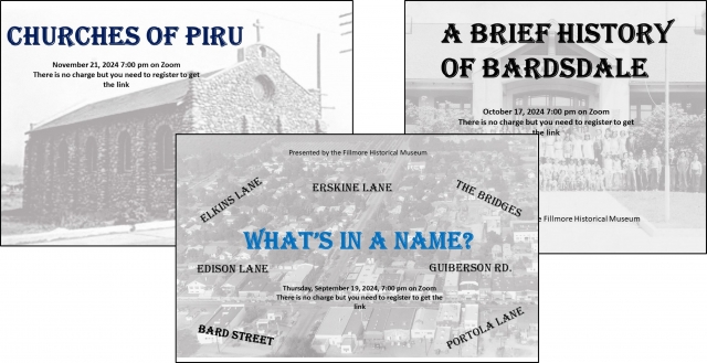 Fillmore Historical Museum will be hosting three history classes for the community to join this fall on September 17th, October 17th and November 21st. There is no charge, but you must register in order to get the link to the presentation. Registration is now open for the September event--see article for details. Photo credit Fillmore Historical Museum.