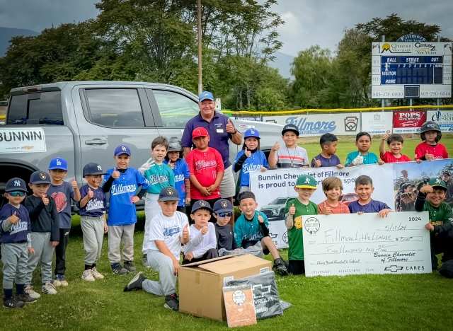 It was Homerun Derby Day at the Fillmore Little League fields on Saturday, May 18, 2024. It’d been a fantastic year for Little League Baseball; so much mighty talent, and drive for hometown baseball. Pictured, Shane Morger, of Fillmore’s Bunnin Chevrolet, who drove up to the field sporting a $500 check to help continue in their sponsorship with the league, along with extra-large boxes full of equipment to help keep the costs down. Chevrolet and Little League Baseball have a long relationship of supporting youth. Prior to driving over to the fields, Shane made a stop to support the Rotary 5k, 10k run and last weekend we saw him at FWSC Casino Night. He was having a blast at the roulette table! Fillmore Little League and their sponsors work hand-in-hand to ensure the program continues to run smoothly and grow, just like our little hometown. Thank you, Bunnin Chevrolet, Leo Bunnin and Shane Morger, along with the rest of the team, for continuing to help support your community! Photo/article courtesy Brandy Hollis.
