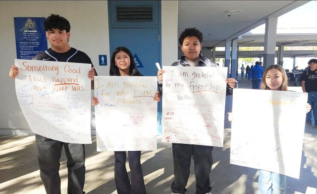 On Monday, December 2, 2024, Principal Plugge said, “Our Fillmore Middle School Wellness Peers hosted an activity on campus focused on gratitude. Students had the opportunity to share what they are grateful for. We are grateful for our Wellness Center and our Wellness Peers!” Courtesy https://www.blog.fillmoreusd.org/fillmore-middle-school-bulldogs-blog/2024/12/2/we-are-grateful-for-our-wellness-center.