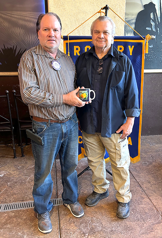 Pictured above is Fillmore Rotary Club President Scott Beylik with last week’s guest speaker, Steve Sutton. Photo credit Martha Richardson.