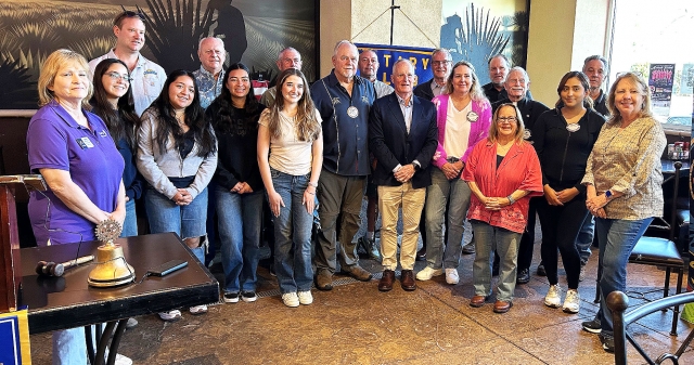 Pictured right is the Fillmore Rotary Club with speaker Tim Flynn and four Interact officers: Daniela Curiel, Alexa Martinez, Aerin Garcia and Presley McLain. Not pictured, Rotary Member Cindy Blatt. Photo credit Martha Richardson.