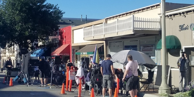 On Thursday morning, April 29th, next to the post office on Central Avenue, film crews were set up and blocking off part of the street to film a promo for a food network.