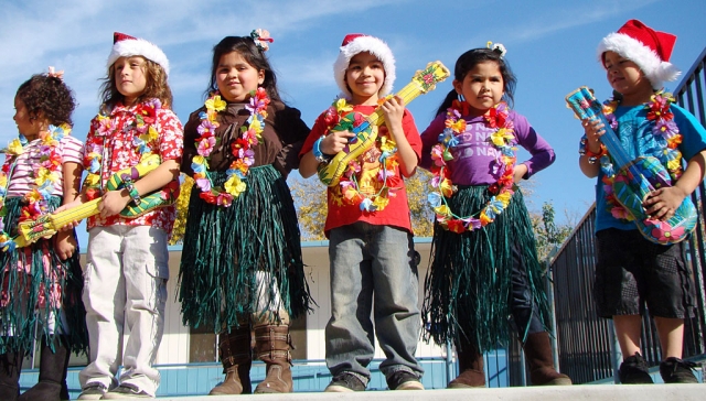Ms. Dunst’s kinder class singing a Hawaiian holiday song for the San Cayetano Winter Program.
