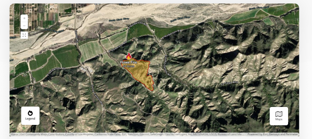On Monday, June 16th, 2025, at 6:19pm a fire broke out at Torrey Road and East Giberson Road in Piru and quickly spread. Firefighting air tankers were called in to assist. As of 7:25am June 18th, the fire is at 100% containment and burned 44 acres. All evacuation warnings have been lifted and all roads are now open. Crews may still be seen mopping hotspots. Information and photo courtesy https://www.fire.ca.gov/incidents/2025/6/16/howe-fire