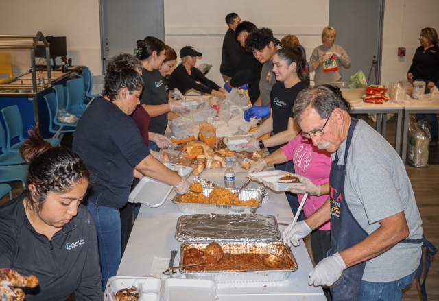 On Sunday, December 8th, the Fillmore Fire Foundation kicked off their Holiday Toy Drive by hosting their annual BBQ Chicken Dinner Fundraiser to collect donations that are used to purchase hundreds of toys for children in the Fillmore/Piru area. From 5pm to 7pm folks were able to swing by the Fillmore High School cafeteria in the horseshoe area and pick up their meal. A complete chicken dinner meal was prepared for anyone wanting to donate $15 or a brand-new toy valued at $15 or more, to be given away at the Community Holiday Giveaway event to be held December 14, 2024, from 9am-12pm. Collection drop-off boxes for new toys are available at the Fillmore Police and Fire Stations, City Hall and the Bank of the Sierra. Photo credit Angel Esquivel.